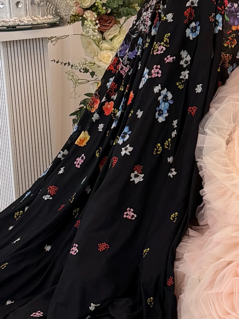 JVN by Jovani Black Maxi Dress with Multicolor Floral Print